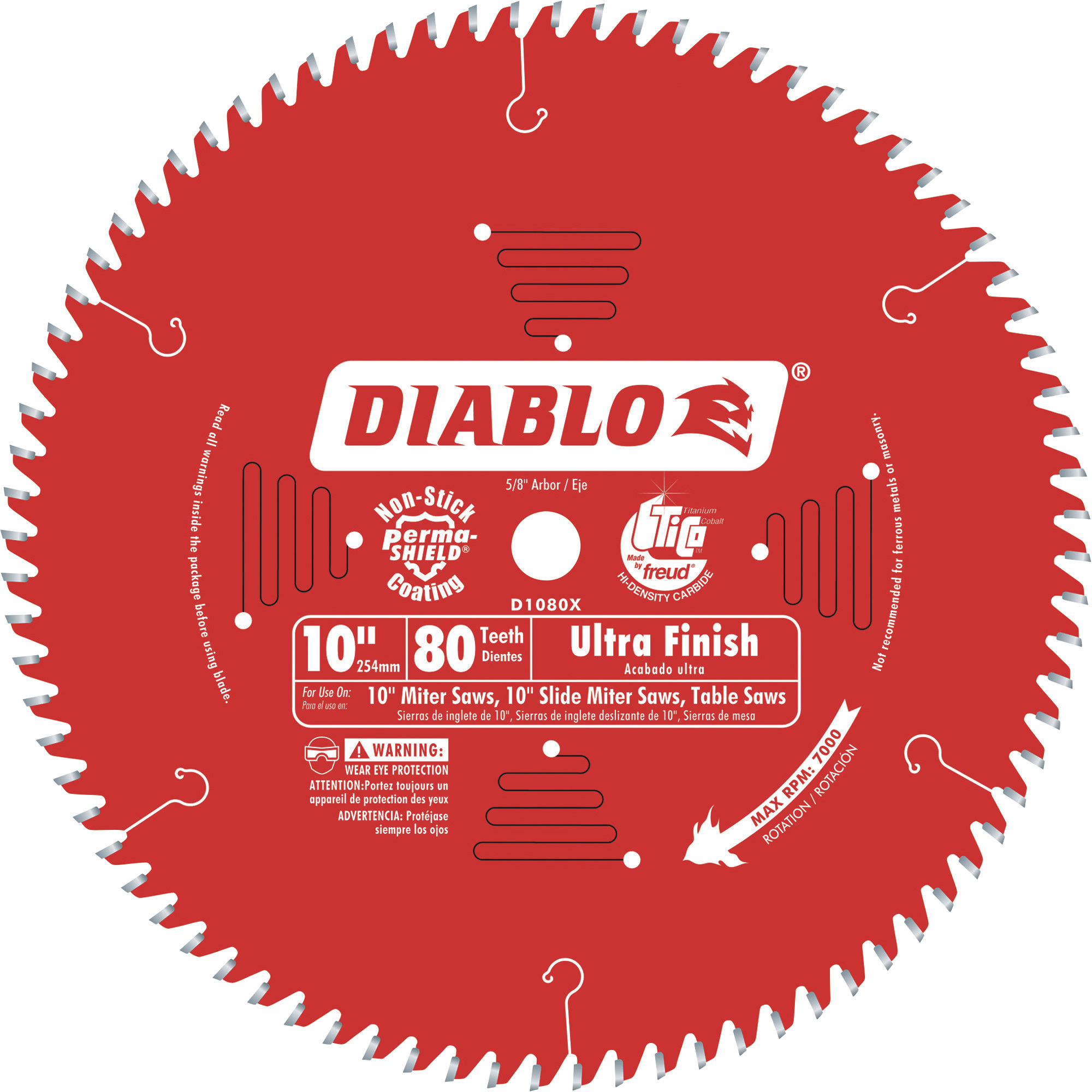 Diablo Ultra Finish Circular Saw Blade, 10in., 80 Tooth, For Fine Crosscuts in Hardwood and Softwood, Model# D1080X